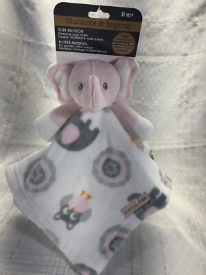 Blankets & and Beyond Pink Elephant White Gray Security Blanket Lovey Nunu NEW