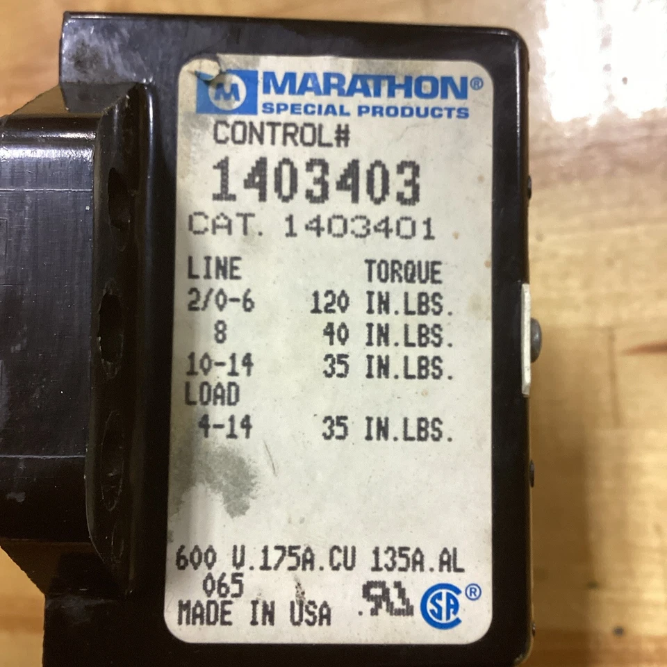 MARATHON 1403401/1403403 POWER DISTRIBUTION BLOCK 175A 600V G41 - Image 2 of 2
