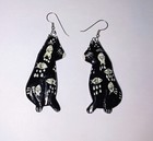 Vintage Wooden Cat Earrings Black White Tiny Fish Hand Painted Whimsical Lacquer