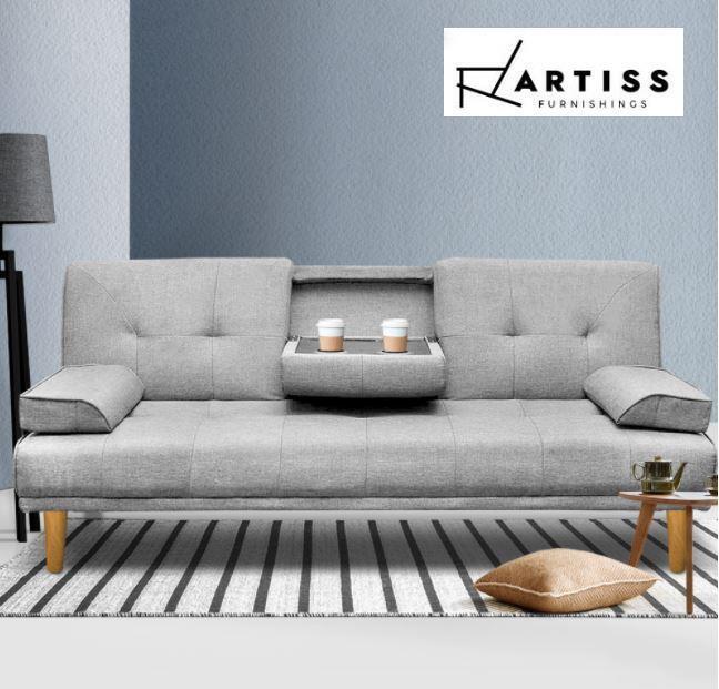 RETURNs Artiss Sofa Bed Lounge Futon Couch Beds 3 Seater Cup Holder