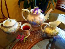 Large Limoges Hand Painted Tea Pot /Creamer Sugar Bowl Set