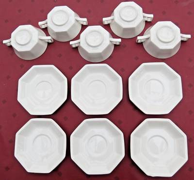5x Suppentassen 6x Untertassen Johnson Brothers England Ironstone weiß Perlrand