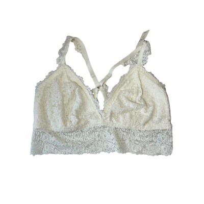 Aerie Bralette Lace Padded Push Up Plunge Cream Bralette Lace TriM Bra L D