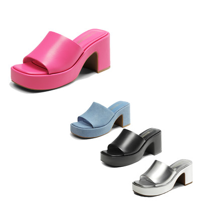 Women's Fashionable Chunky Heel Slip-on Sandals with Open Square Toe Y2K Design