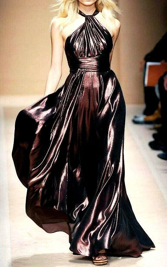 Ferragamo — Salvatore Ferragamo Bronze Lame Long Maxi Dress Evening Runway Gown US 0 2 IT 38