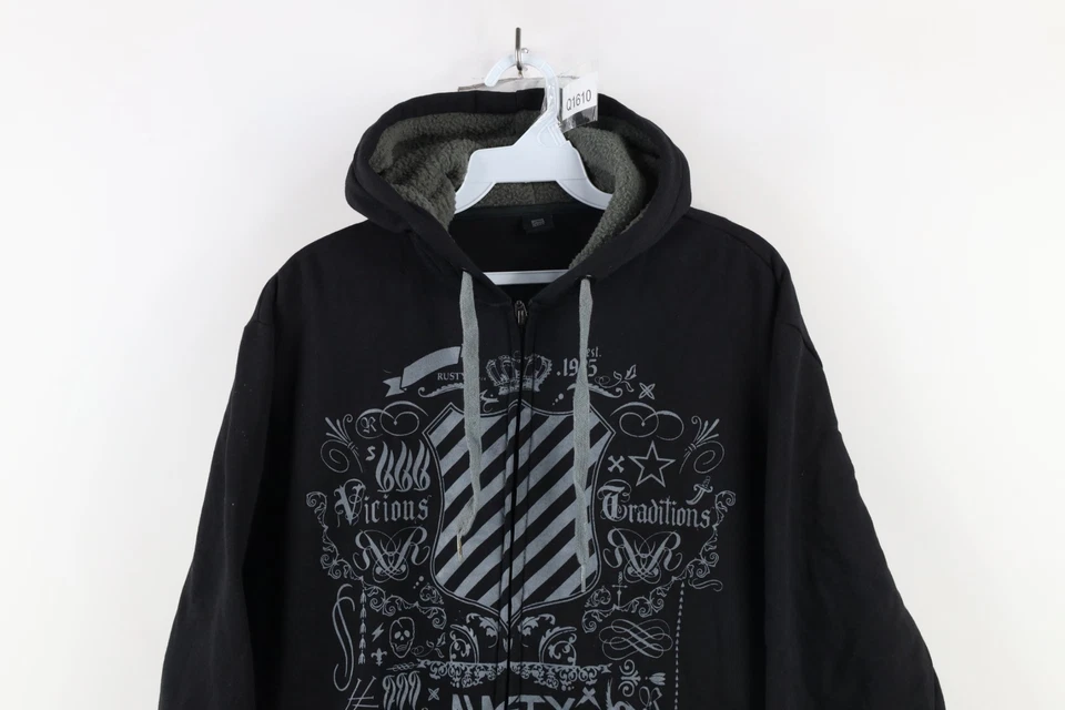 Vintage Y2K Rusty Surfing Mens Small Faded Tribal Skull MMA Full Zip Hoodie - Image 2 of 4