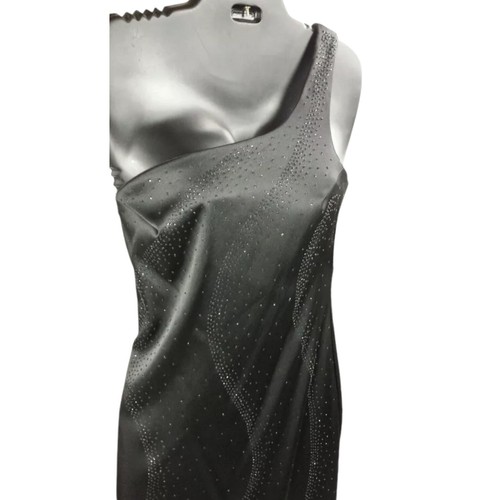 New RAMPAGE Sz 9 M Formal One Shoulder Maxi Dress Beaded Satin w Slit Black - Picture 6 of 12