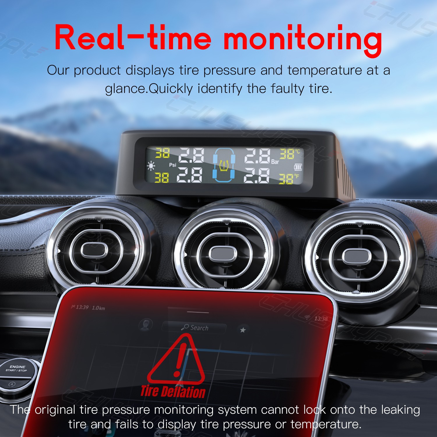 Wireless TPMS Car Tire Tyre Pressure Monitoring System With 4 Internal Sensors