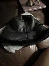 Harssidanzar Black Leather Bucket Hat One Size Fits All New with Tags