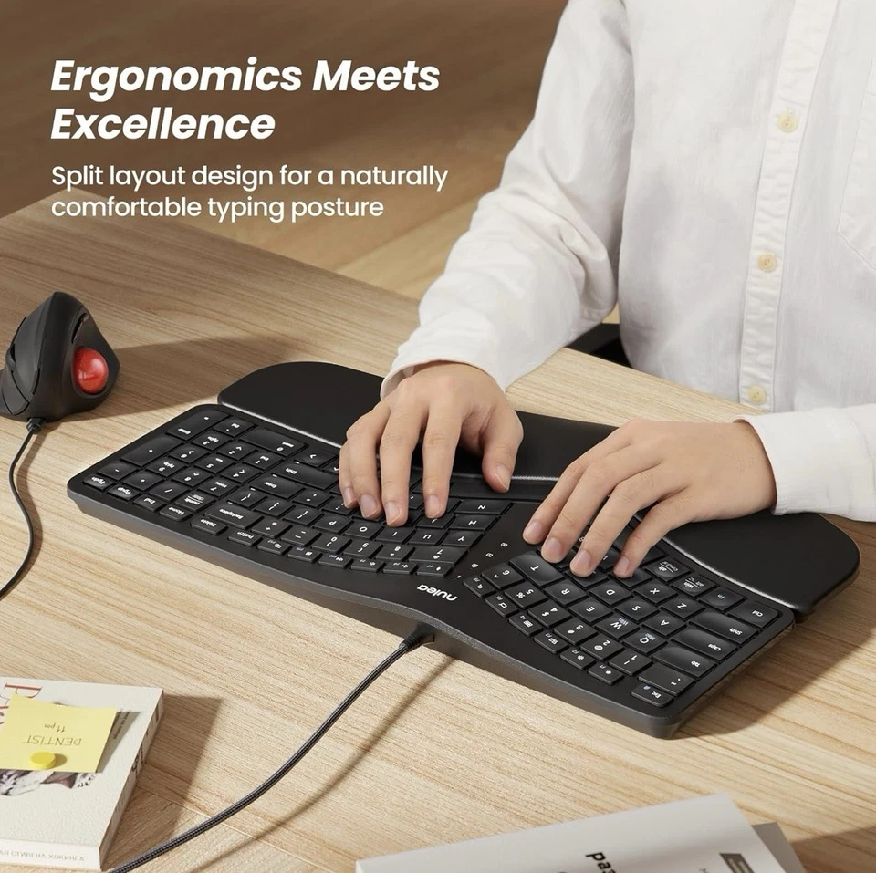 Nulea RT05B Wireless Ergonomic Keyboard, Split Keyboard w/ Cushioned Wrist Rest - Image 2 of 4