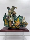 Chinese Ceramic Roof Tile Warrior Riding Dragon Carp Fish Beast by K.Y. Lin
