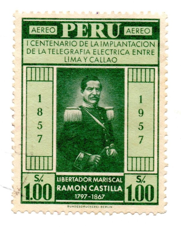 Lima-Callao Telegraph Service Centenary, Ramon Castilla, Perú 1958, accept offer