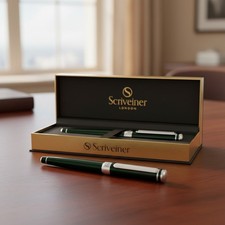 Chromed Luxury Rollerball Pen in Black Green - Ergonomic Writing Enjoyment