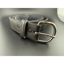 Mens Black Genuine Leather Belt 36 Made in USA Silver Buckle 1.5in Wide 3991