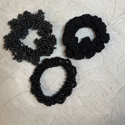 LELET NY Designer Hair Set: 3pc Black Beaded & Hand-Knotted Luxury Scrunchies