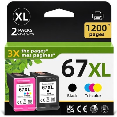 67XL Ink Cartridges for HP 67 Ink Deskjet 2700e 2755e 2852 4155e Envy 6055e 6455