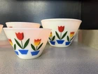 Set of 4 Vintage FireKing Tulip Milk Glass Mixing Bowls Oven Ware Anchor Hocking