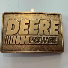 John Deere Power Belt Buckle Vintage Brass Farm Tractor Equipment Expo 1994
