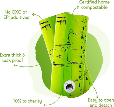 Certified Home Compostable Cat Litter Bags For Poop - 10% to Charity - Cornst...