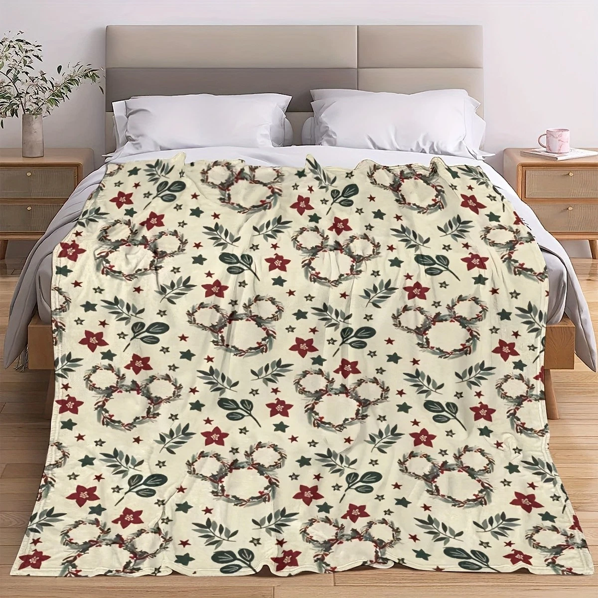 Mickey Mouse Christmas Wreath Flannel Blanket | Holiday Decoration, Festive Gift