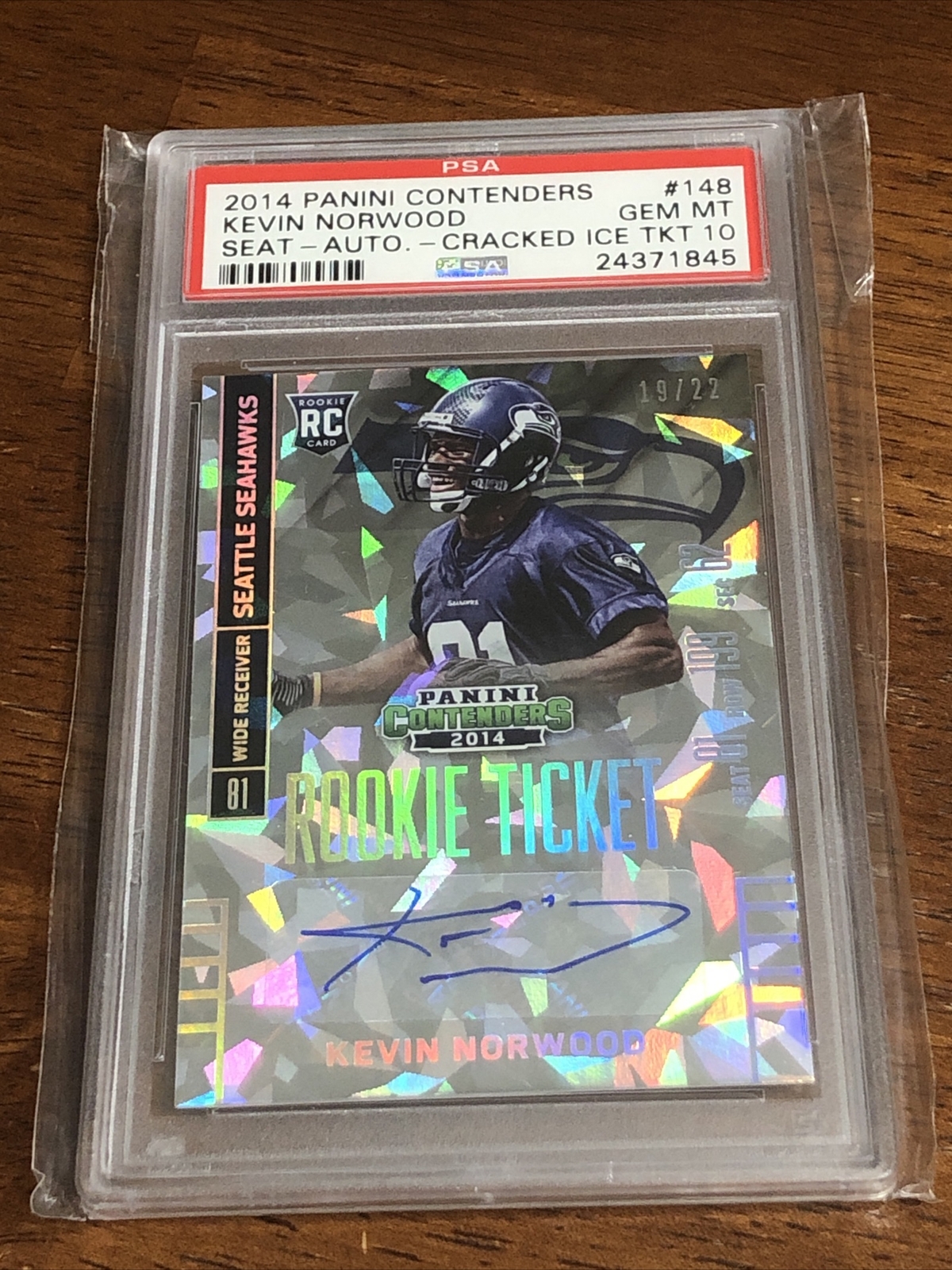 Kevin Norwood Panini Contenders #148 Seat-Autograph-Cracked Ice Ticket