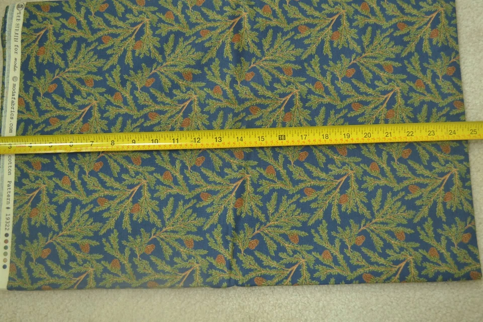 By 1/2 Yd, Pine Leaves & Pinecones on Blue, Quilt Cotton, Moda/Deb Strain, M7047 - Image 3 of 4