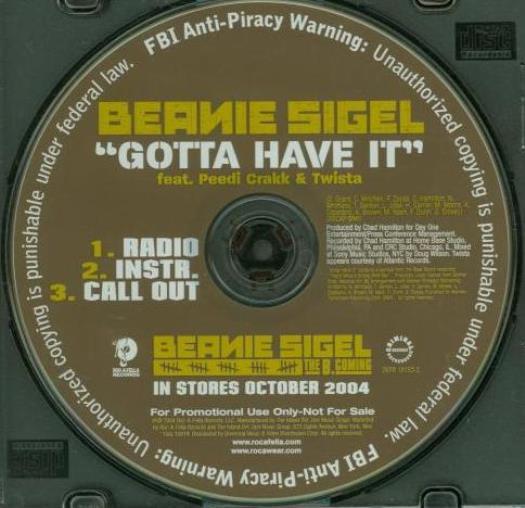 Beanie Sigel Gotta Have It PROMO Music CD Radio Instrumental 3 track