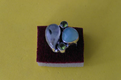  925 Silber Ringe mit Moos Prehnit und grüner Spitze Onyx Edelsteine Größe P Gr.9,3 