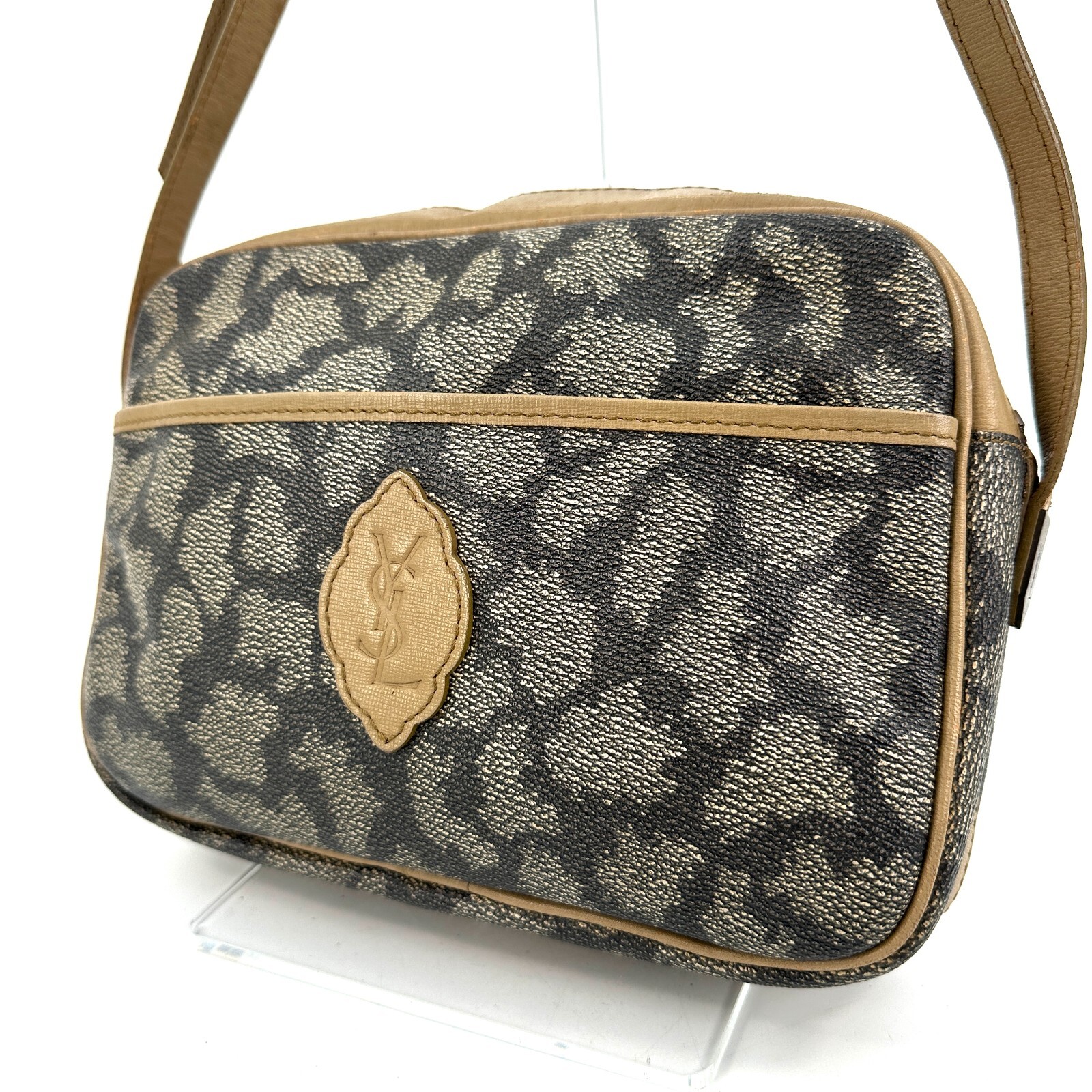 Borsa a tracolla vintage Yves Saint Laurent logo leopardato semi 0192