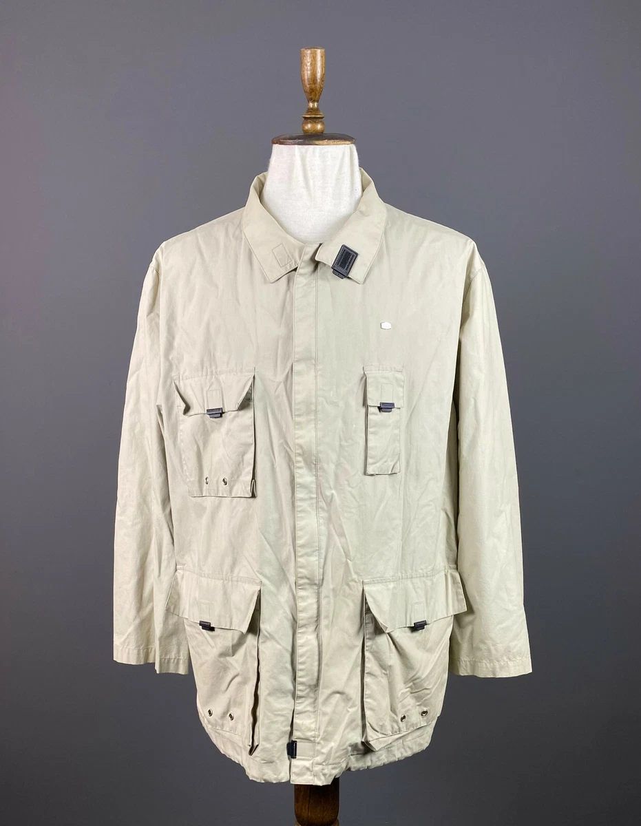 Men Lacoste Ivory Cotton Full Zip Multipocket Coat Jacket Size 56 6 XL