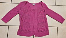 Fuchsia Bright Pink Open Front Knit Cardigan by Charter Club Size M 3/4 Sleeve