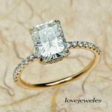 14K Yellow Gold Over 2.10CT Radiant Cut Diamond Lab-Created Engagement Ring Gift