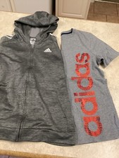 Adidas 3 Stripe Boys Zip Up Hooded Jacket XL 18/20  T-shirt L 14/16 