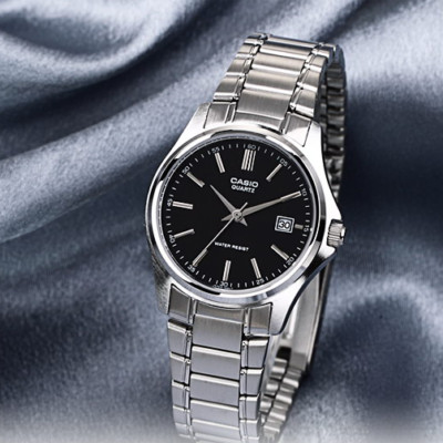 Casio Women's Watch Metal Band Silver Black Original New LTP-1183A-1A