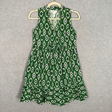 Japna Dress Women XS Green Mini Retro Southwestern Rodeo Western Aztec Cotton