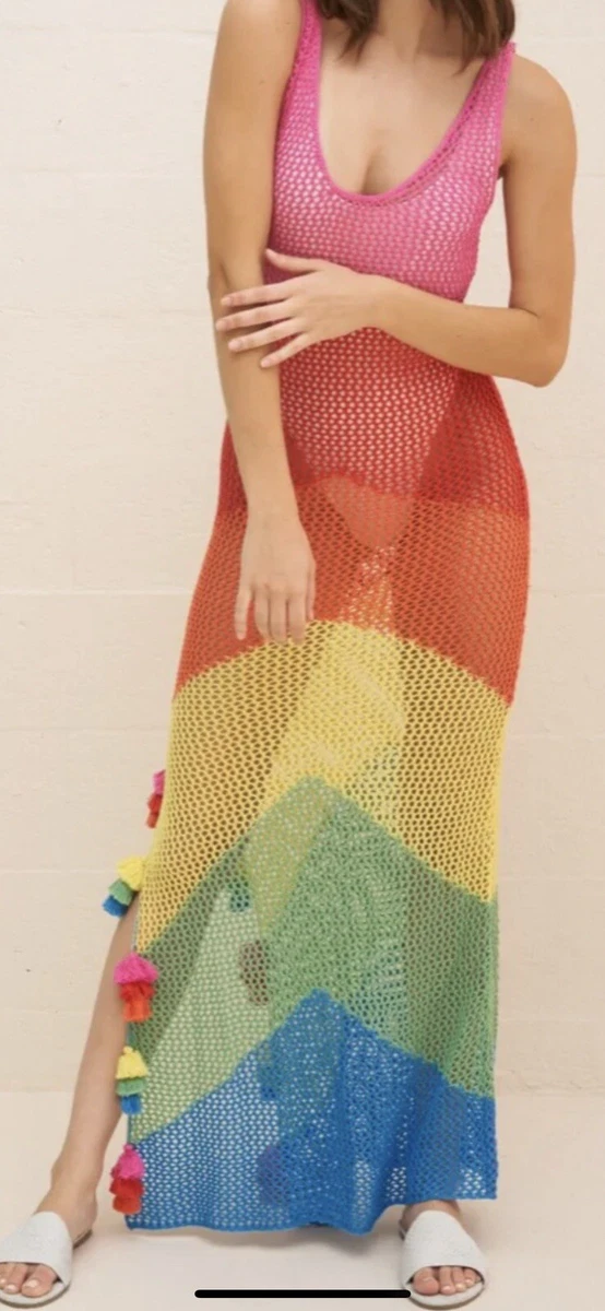 STEPHANIE GOTTLIEB X PITUSA CHEVRON CROCHET MAXI DRESS BRIGHT