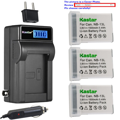 Kastar Battery LCD AC Charger for Canon NB-13L CB-2LH & PowerShot G9 X Mark II