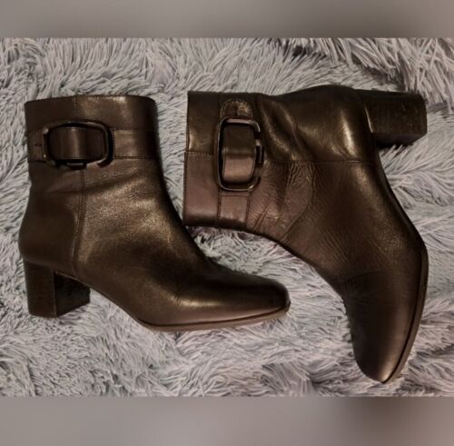 Nine West Black Leather Ankle Boots Block Heel Booties Women's Size 6 M  - Foto 1 di 6