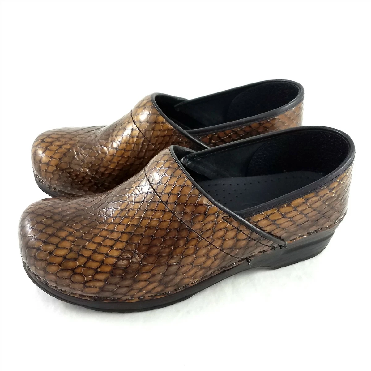 Sanita Copper Brown Black Faux Snake Skin Clogs Slip On Shoes Womens 41 US 10