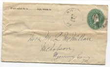 1895 Kingston PA SC# U305 2-cent green stamped envelope to Nicholson PA