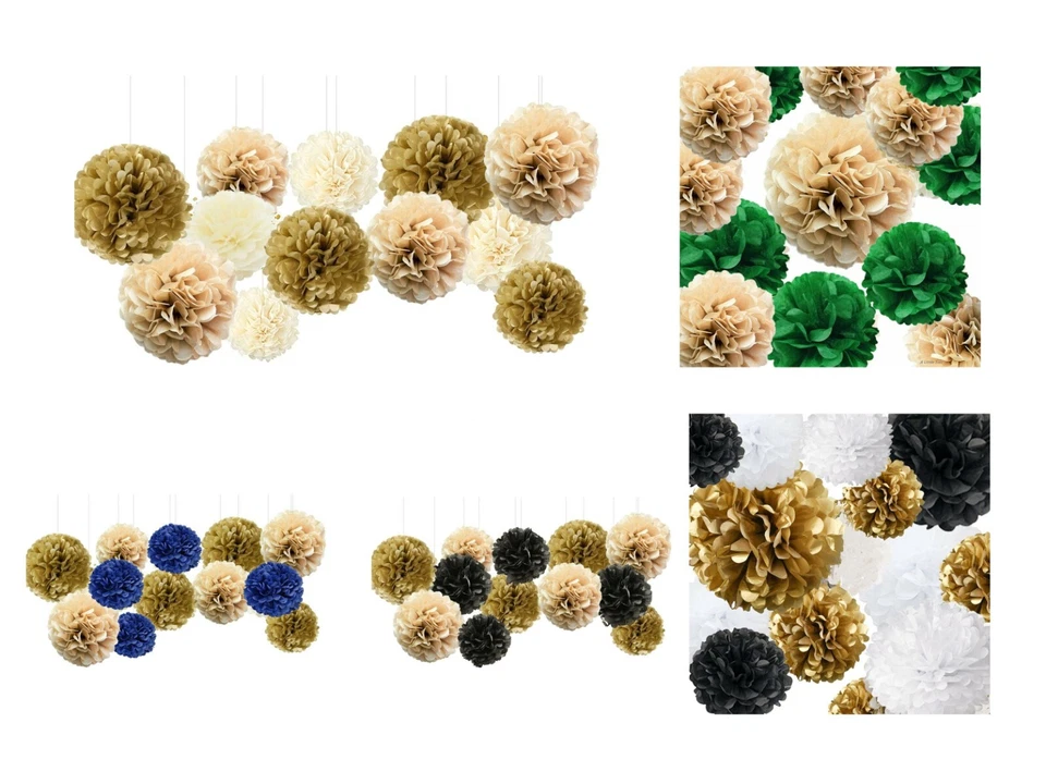 12PCs Mix Tissue Paper Pom Poms Pompom Flower Ball Birthday Wedding Party Decor - Image 3 of 4