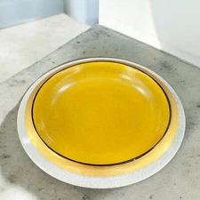 MCM Fitz And Floyd Crackle Finish Ashtray Yellow Center Trinket Dish Plate VTG