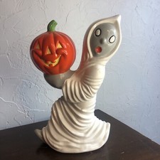 HALLOWEEN Vintage Ceramic Ghost Mold 12.5" tall w/ Jack-O-Lantern Pumpkin