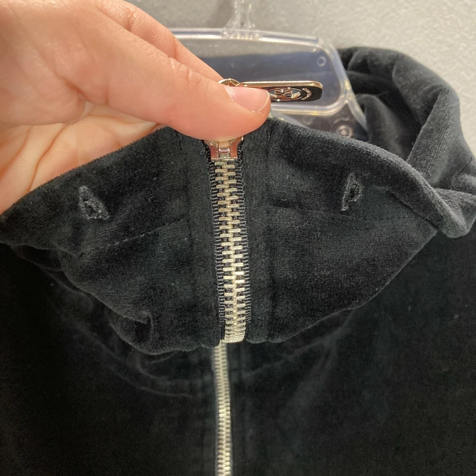 Michael Kors Mujer M Terciopelo Cremallera Sudadera Chaqueta Negro Logo Bolsillos Diseñador Foto 4 de 4