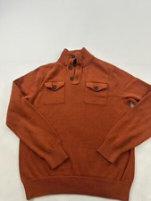 Banana Republic Sweater Mens Large Orange Button Mock Neck Knit