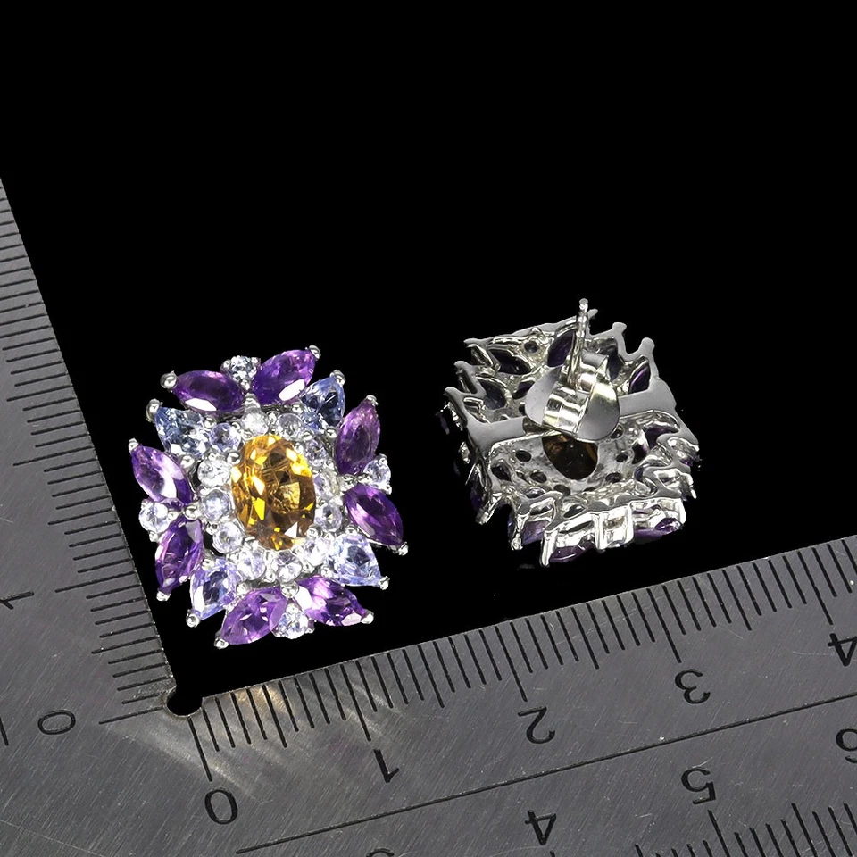 925 Pendientes de Plata Ley Ovalado Citrino Amatista Tanzanita Piedras Joyería - Imagen 3 de 4