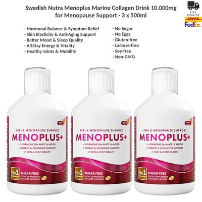 Swedish Nutra Menoplus Marine Collagen Drink 10.000mg, Menopause Support 3x500ml