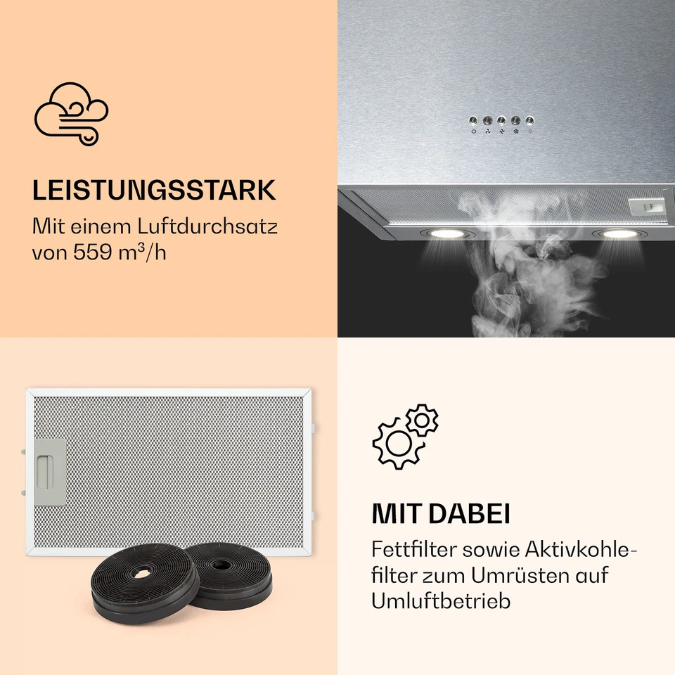 Dunstabzugshaube Wandhaube 40 cm 559 m³/h Umluft Abzugshaube LED Design Silber - Bild 3 von 4