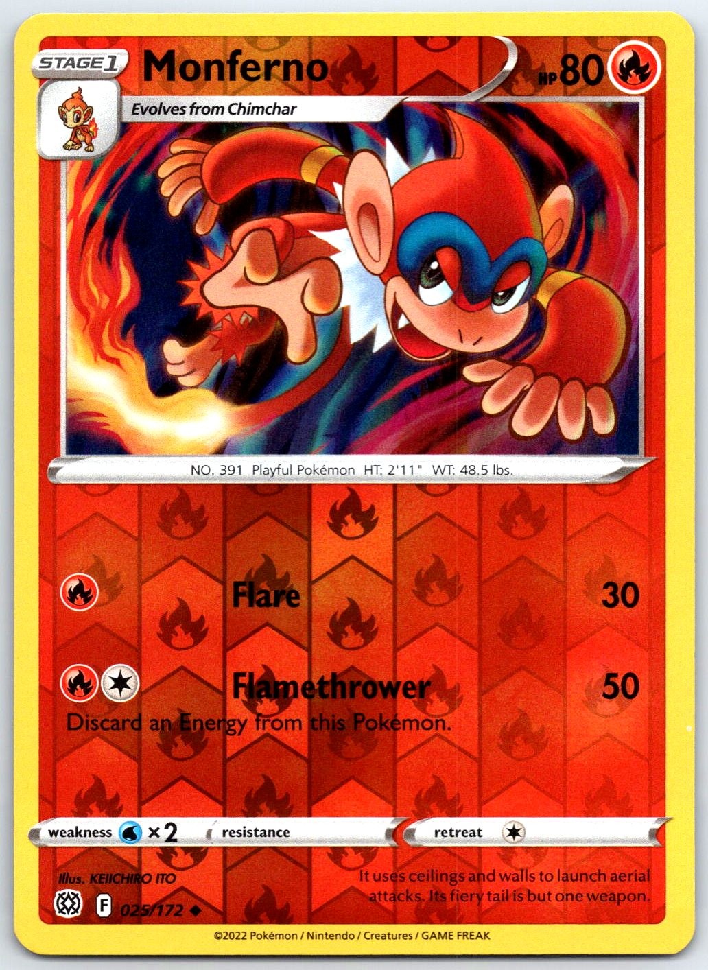 MONFERNO - Pokemon - 025/172 Brilliant Stars - Reverse Holo NM/M