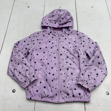 Gap Kids Jacket Girls 10-11 Purple Star Print Hooded Windbreaker Lightweight